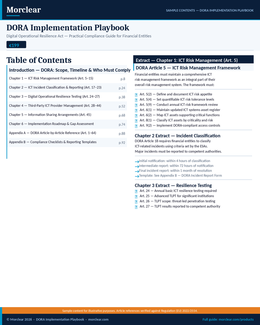 Morclear DORA Implementation Playbook – A Practical Guide to Operational Resilience, ICT Risk, and Compliance Readiness